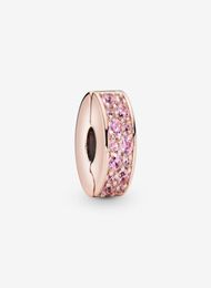 100 925 argent Sterling rose pavé cubique zircone pince charmes ajustement Original européen bracelet à breloques bijoux de mode accessoires5808504