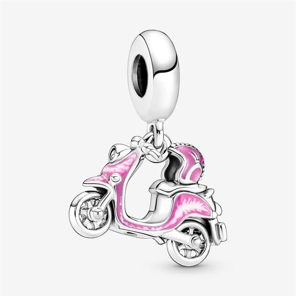 100% Plata de Ley 925, dijes colgantes de Scooter rosa, aptos para pulsera europea Original, joyería de compromiso de boda a la moda para mujer 236H