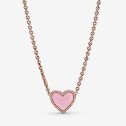 100% 925 Collier de collier de coeur rose en argent sterling