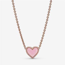100% 925 Sterling Silver Pink Swirl Heart Collier ketting Fashion Women Wedding Engagement Sieraden Accessoires221K