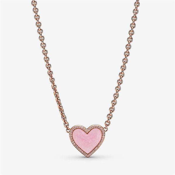 Collar de plata de ley 100% con forma de corazón y remolino rosa para mujer, accesorios de joyería de compromiso para boda, 218H
