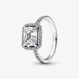 100% 925 argent Sterling rectangulaire étincelant Halo anneau pour femmes anneaux de mariage mode fiançailles bijoux accessoires