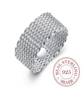 100 925 Sterling zilveren ringen voor vrouwen zilveren weven brede ring hele persoonlijkheid mode ol vrouw meisje feest bruiloft cadeau Q191848488948