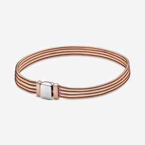 100% 925 Sterling Zilver Rose Gold Reflections Multi Snake Chain Armband Fit Europese Dangle Charm voor Dames Mode Bruiloft Engagement Sieraden Accessoires