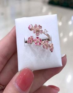 100% 925 Silver Silver Rose Peach Blossom Flower Branch Ring Fit Bijoux Engagement Amoureux de mariage Anneau de mode8734801