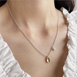100% 925 argent Sterling chaîne de perles rondes pendentif géométrique colliers pour femmes collier de perles d'eau douce naturelles