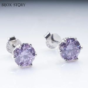 100% 925 Sterling Silver Round Cut 1CT2 Purple Real Diamonds Wedding Studs oorbellen Fijne sieraden met GRA 240227