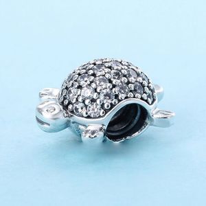 100% 925 Sterling Silver Sea Turtle Charm Bead met Clear Pave CZ past op Europese pandora sieraden bedelarmbanden