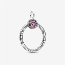 100% 925 Sterling Silver Small Pink Pave O Hangdoek Fashion Women Wedding Engagement Sieraden Accessoires231m