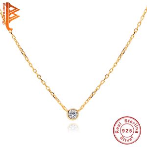 100% 925 Sterling Silver Petit collier pendentif en cristal rond avec collier en or plaqué or 18 carats pour femmes bijoux de fiançailles Q0531