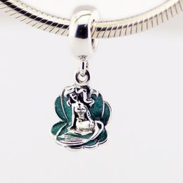 925 Sterling Silver Sorcerer Dangle Charm lâche Perle Ariel dans une coquille Fit Bijoux de style Pandora européen Chaîne de serpent Bracelets Colliers