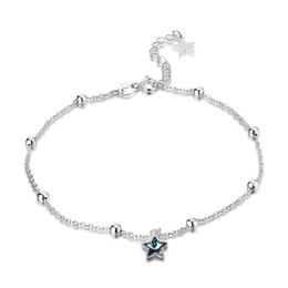 Bracelets de cheville étoiles scintillantes en argent sterling 100% 925, avec cristal bleu, fabrication de bijoux à la mode, cadeaux pour femmes, SVA6021928