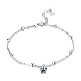 Bracelets de cheville étoile scintillante en argent sterling 100% 925, avec cristal bleu, fabrication de bijoux à la mode pour femmes, cadeaux SVA602255v