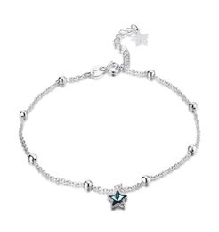 Bracelets de cheville étoiles scintillantes en argent sterling 100 925, avec cristal bleu, fabrication de bijoux à la mode, cadeaux pour femmes, SVA6024508584