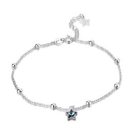 Bracelets de cheville étoiles scintillantes en argent sterling 100% 925, avec cristal bleu, fabrication de bijoux à la mode, cadeaux pour femmes, SVA602316m