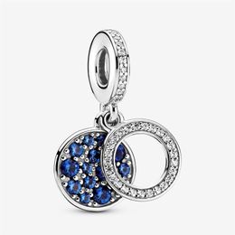 100% 925 argent sterling étincelant disque bleu double pendentif breloques ajustement original européen bracelet à breloques mode femmes mariage Engag273J