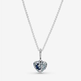 Collier en argent Sterling 100% 925, bleu scintillant, lune, étoiles, cœur, mode femmes, bijoux de fiançailles, de mariage, accessoires 265f