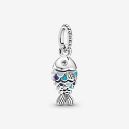 100% 925 Sterling Silver Sparkling Blue Scale Fish Dangle Charm Fit Original European Charms Bracelet Mode Mariage Egagement J308d