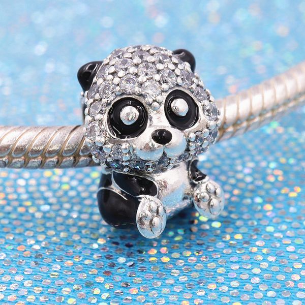 100% 925 Sterling Silver Sparkling Cute Panda Bead Convient aux bracelets européens de bijoux Pandora