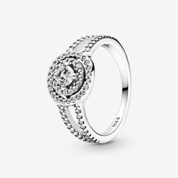 Anillo de doble Halo brillante de plata de ley 100% 925 para mujer, anillos de compromiso de boda, joyería de moda 204d