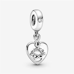 100% Plata de Ley 925 amigos brillantes para siempre dijes colgantes de corazón aptos para pulsera europea Original moda mujer DIY Jewe224P