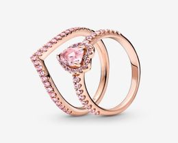 100 925 argent sterling scintillant rose coeur rose filbone set pour les femmes de mariage anneaux de mariage accessoires de bijoux 9421081