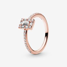 Anillo de Halo cuadrado brillante de Plata de Ley 100% 925 para mujer, anillos de compromiso de boda, accesorios de joyería de moda