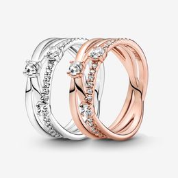 100% 925 Sterling Silver Sparkling Triple Band Ring Pour Femmes Anneaux De Mariage Accessoires De Bijoux De Mode