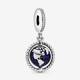 100% 925 Sterling Silver Spinning Globe Dangle Charms Fit Original Bracelet à breloques européen Mode Femmes Mariage Fiançailles Jewelr2729