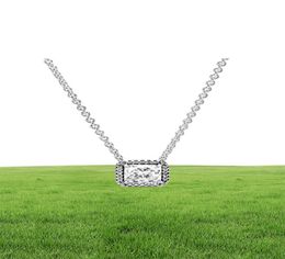 100 925 Sterling Silver Square Sparkle Halo ketting Fashion Women Wedding Engagement Sieraden Accessories1456971