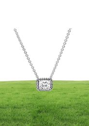 100 925 Sterling Silver Square Sparkle Halo ketting Fashion Women Wedding Engagement Sieraden Accessories9799665