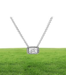 100 925 Sterling Silver Square Sparkle Halo ketting Fashion Women Wedding Engagement Sieraden Accessoires331113333