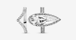 100 925 en argent Sterling larme Halo et Wishbone empilable anneau ensemble pour les femmes anneaux de mariage accessoires de bijoux de mode9134251