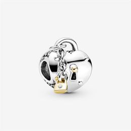 100% 925 Sterling Zilver Tweekleurig Hart en Slot Charm Fit Originele Europese Charms Armband Mode Bruiloft Sieraden Accessoires186p