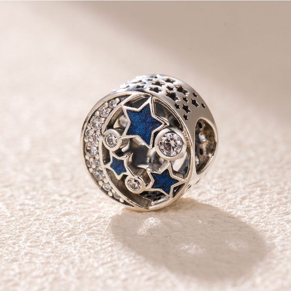 100% Plata de Ley 925 Vintage Night Sky Shimmering Midnight Blue Esmalte Charm Bead Se adapta a Pandora Pandora Jewelry Charm Bracelets