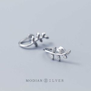 100% 925 sterling zilver vintage boom bladeren clip oorbellen charme vrouwelijke mode-sieraden voor dames geschenken 210707