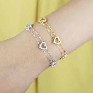 100 % 925 Sterling Sliver Three Hearts Love Charm Chain Bracelet Hip Hop Women Lady Girls Iced Out Plaveed Bling White Kubic Zirconia Dagelijkse Gift Sieraden