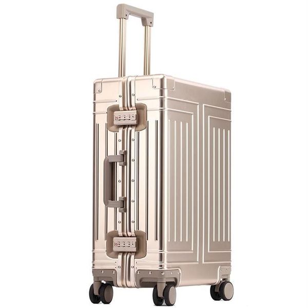 100% aluminium-magnésium embarquement bagages roulants cabine d'affaires valise Spinner voyage chariot valise à roulettes Suitcases302Z
