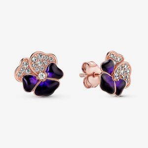 Orecchini a bottone con fiore viola del pensiero viola intenso al 100% in argento sterling 925 autentici Accessori di gioielli per orecchini di moda per regalo da donna