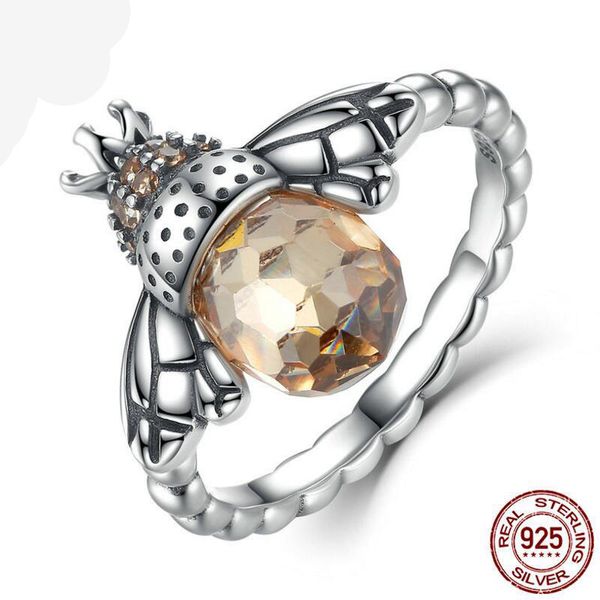 100% auténtica Plata de Ley 925 ala naranja Animal abeja anillo de dedo para mujer joyería de plata esterlina envío gratis