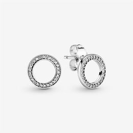 Boucles d'oreilles circulaires scintillantes en argent Sterling 100% authentique, accessoires de bijoux de fiançailles et de mariage pour femmes, 925, 313T