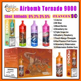 100% authentique Airbomb Tornado 9000 Puff Vape E cigarettes E Cigarettes 18 ml POD BATTERIE RECHARAGE CIGS ELECTRONIQUES 0% 2% 3% 5% 9K Puffes VACER VS RANDM