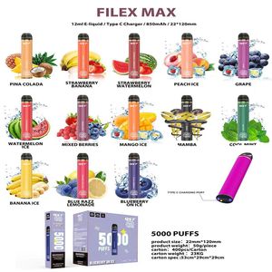 100% Authentieke sigaretten Oplaadbaar wegwerpvape-apparaat 13 kleuren 1000mAh Batterij 12ml Prijs Met beveiligingscode Vapes Pen Hoge capaciteit Filex Max