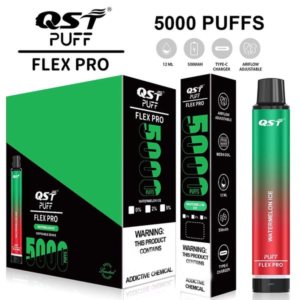 100% authentiques cigarettes QST rechargeables jetables Puff Flex Pro 15 couleurs 500mAh batterie 12ml avec code de sécurité Vapes Pen 5000 bouffées haute capacité DHL gratuit