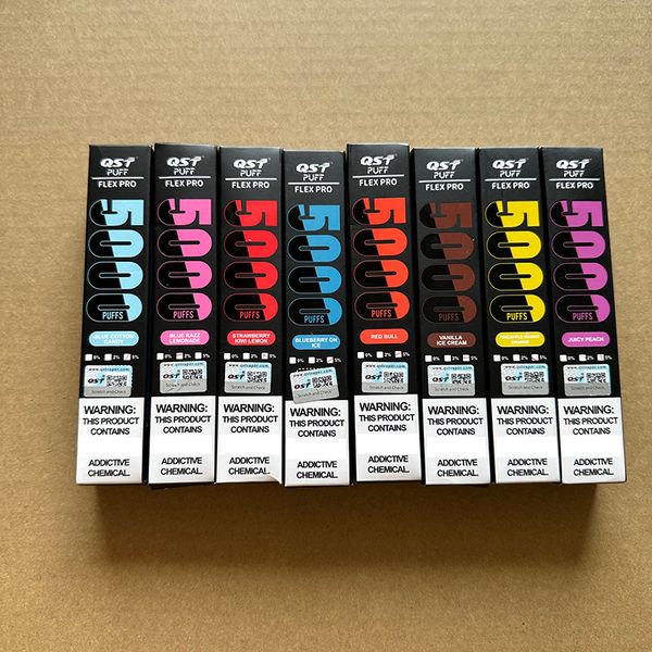 Dispositivo de vape desechable recargable QST 100% auténtico 15 colores 500 mAh Batería 12 ml Precio con código de seguridad Vapes Pen 5000 inhalaciones Alta capacidad Puff Flex Pro