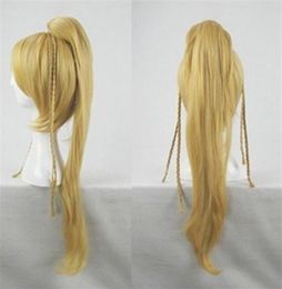 100 gloednieuwe hoogwaardige mode foto volledige kanten Wigsgt Final Fantasy Rikku Cosplay Wig Blonde Long Coser Tail Party C255G42332529235