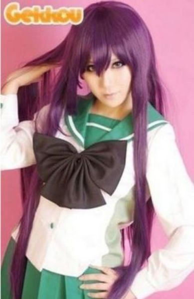 100% nuevo nuevo cuadro de moda de alta calidad Wigshot Full Lace Wigshot ¡Venda! Busujima saeko largo cosplay púrpura peluca recta 100 cm