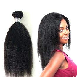 Extensions de cheveux brésiliens vierges crépus lisses, tissage trame 8-34, 3 pièces/lot, couleur noire naturelle