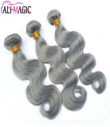 100 trame de cheveux humains brésiliens tisse 3 paquets non transformés vague de corps cheveux gris tisse ruban gris ondulé extensions de trame de cheveux 9632341
