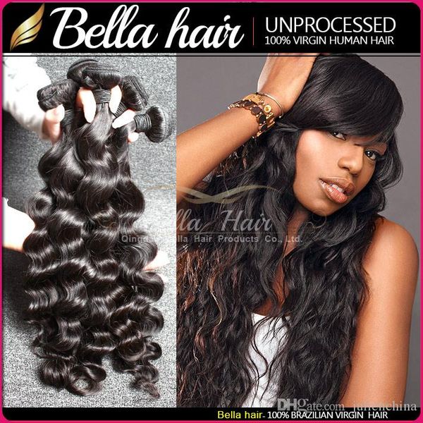 Bella Hair Extensiones de cabello brasileño Paquetes humanos de la Virgen india Suelta Onda profunda Teñible Tejido de color natural 4pcs / lot